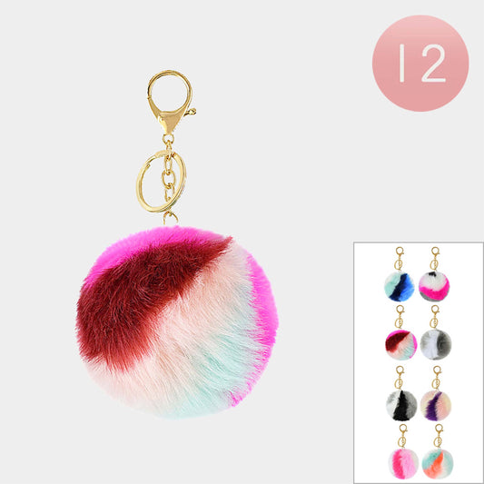 Faux Fur Pom Pom Keychains (1 Dozen=$14.99)