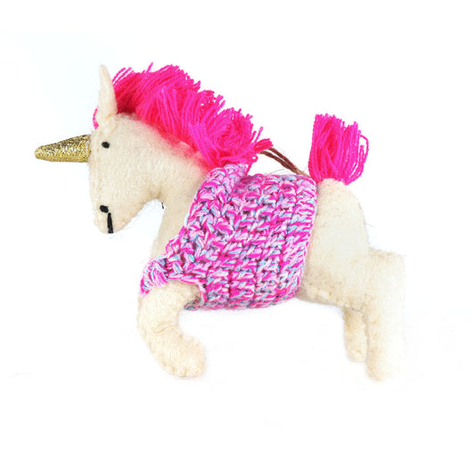 Felt Unicorn With Gold Coloured Horn