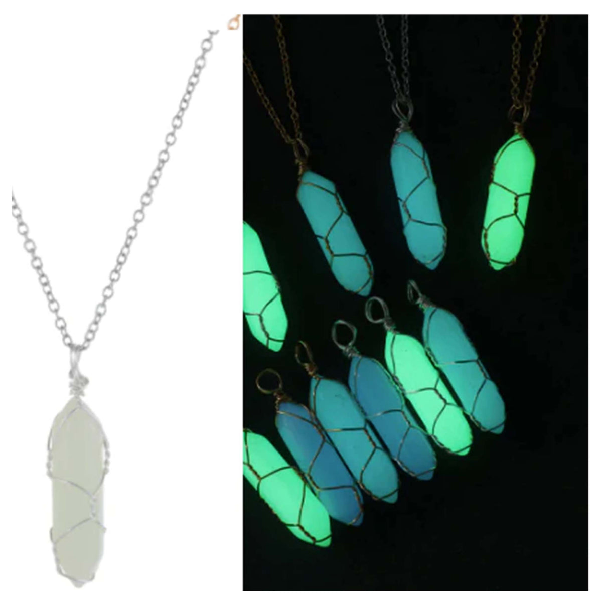 18" Chain Necklace With Glowing Bullet Shape Wire Wrapped Pendant (Sold by DZ)