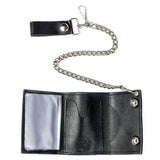 Wholesale Skull and Roses Trifold Leather Wallets with Chain (Sold By - 6 Piece)