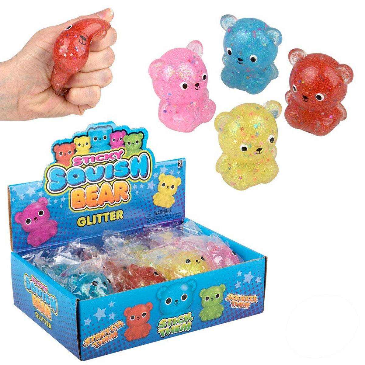 Squish Sticky Glitter Bear Kids Toys In Bulk - Assorted