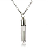 Wholesale Glow In The Dark Glass Vial Sand Necklace Green, Adjustable Silver Chain (sold by the piece or dozen)