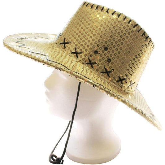 Wholesale New Stylish Gold Star Sequin Cowboy Hat for Women's (Sold By Piece)