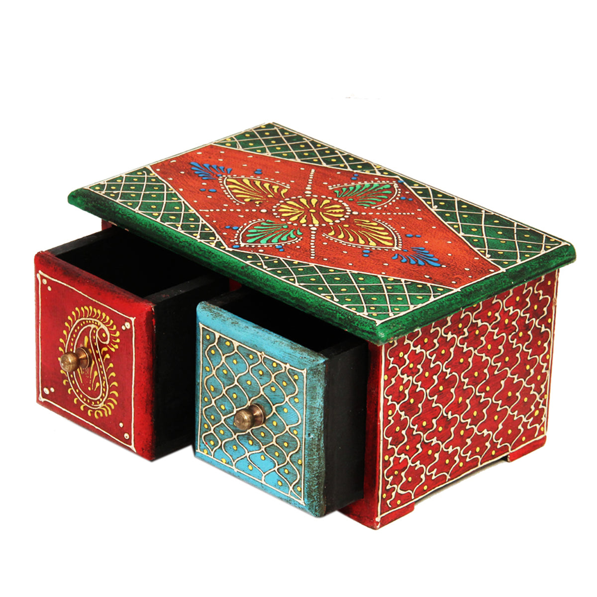 Wholesale Horizontal Handcrafted Embossed Wood Box with Dual Drawers (MOQ-10)