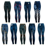 Bulk Ladies Fashion Pull On Printed Jeans - Assorted