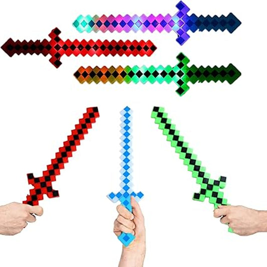 Assorted Color 24" Light Up Rainbow Pixel Sword with Sound - Playful and Dazzling (Sold By Piece)