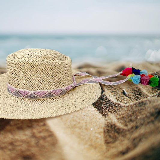 Geometry Patterned Crochet Tassel Tip Hat Bands {Sold In 6 Pcs= $74.99}