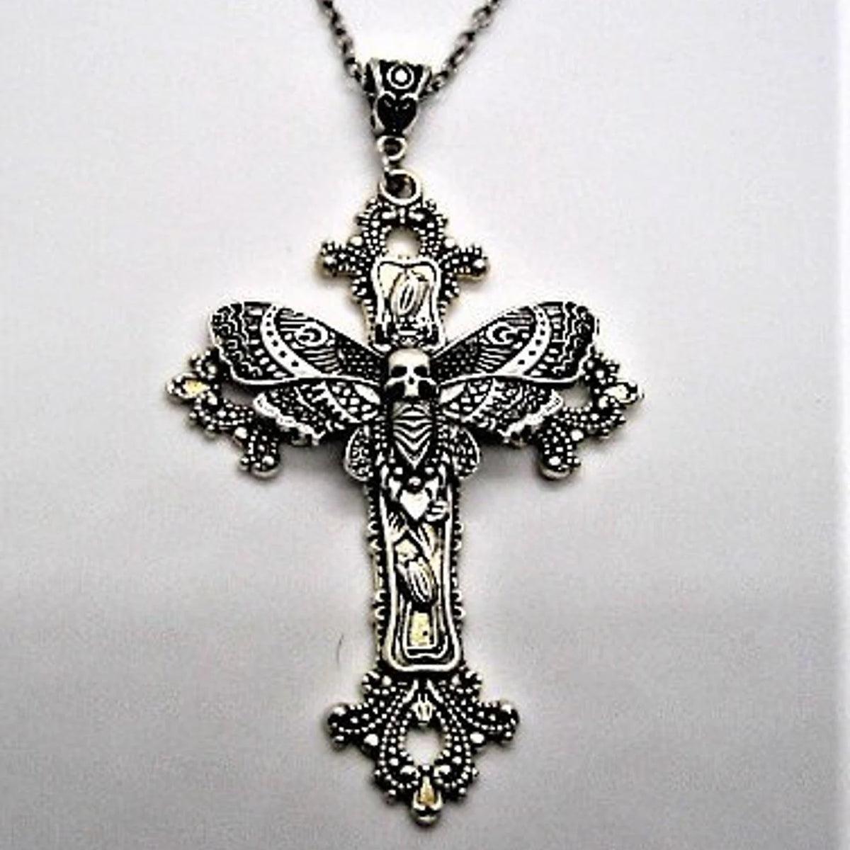 Beautiful Design Moth Skull Cross Gothic Metal Necklace (Sold By Piece)