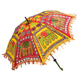 Multicolor Elephant Embroidered Handmade Bright Umbrella With Colorful Tassel Work