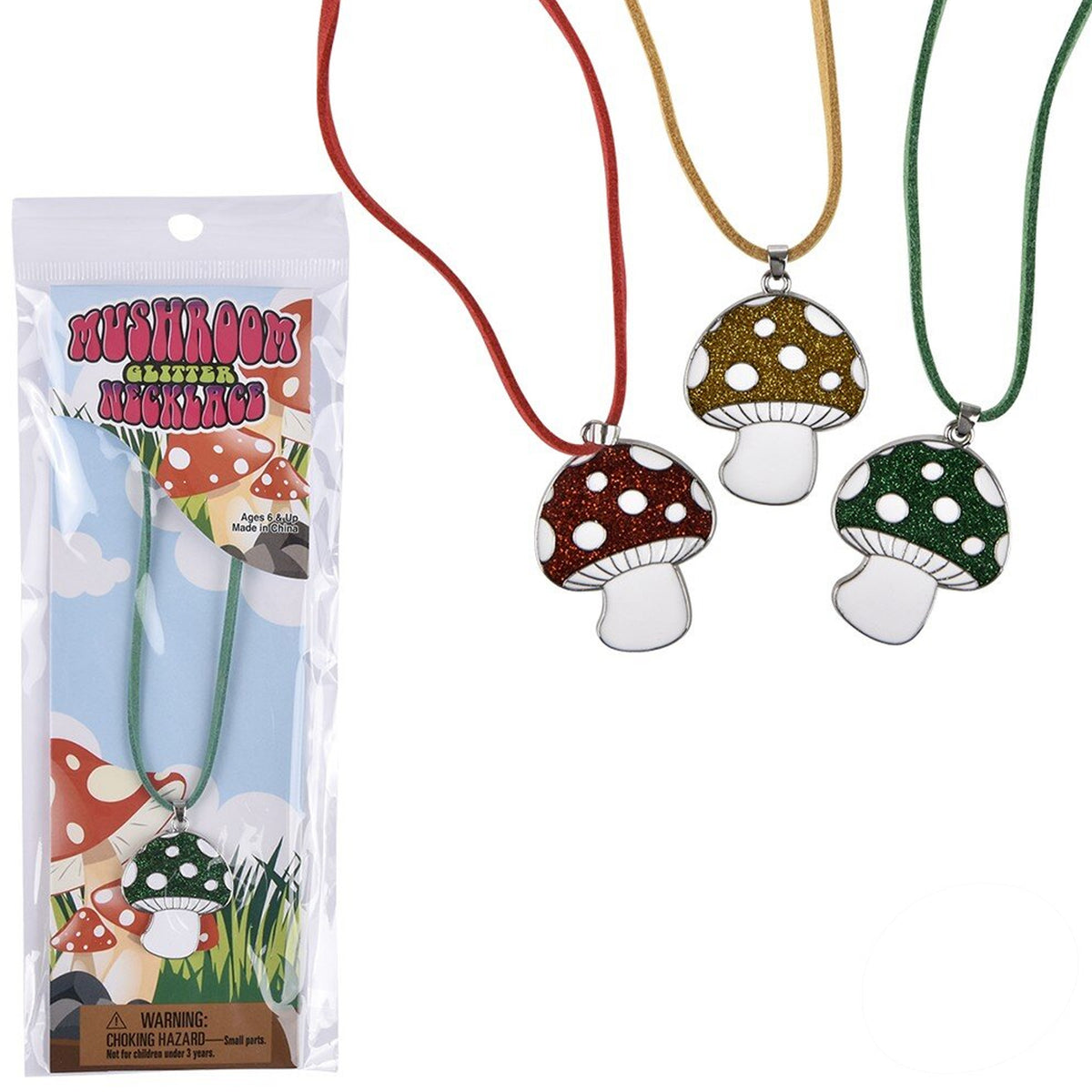 Mushroom Glitter Necklace For Kids in Bulk - Assorted