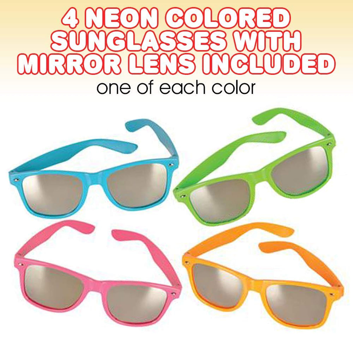 Neon Color Sunglasses with Mirror Lens For Kids In Bulk- Assorted