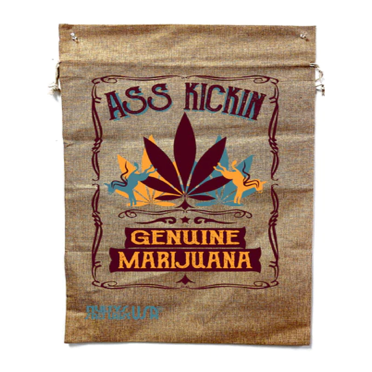 Wholesale New Ass Kickin' Pot Burlap Material Drawstring Bag (MOQ-6)