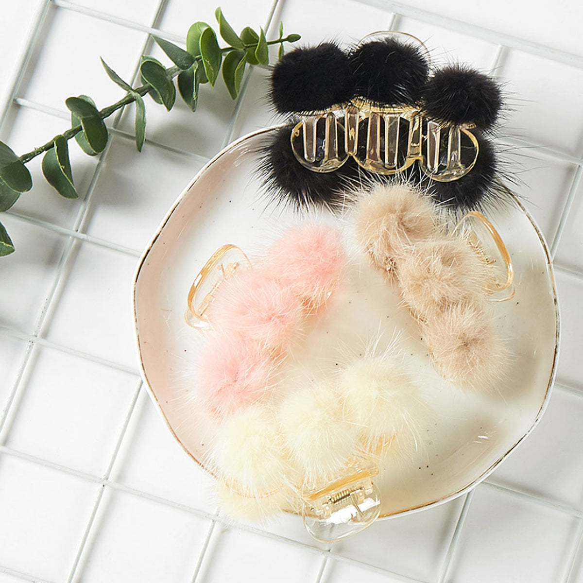 Faux Fur Pom Pom Women's Hair Claw Clip (1 Dozen=$89.99)