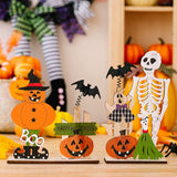 2907BA H3 New Halloween Creative Spring Skull Table Decorations Ghost Festival Pumpkin Bat Wooden Decoration