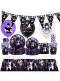 1707BA Wednesday Theme Birthday Party Layout Halloween Balloon Scene Decoration Disposable Tablecloth Plate Cutlery Paper