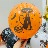 2907BA Club Decoration 12-Inch Halloween Balloon Thickened Skull Pumpkin Black Cat Bat Ghost Thriller Black and White Orange