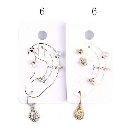 Flower Pearl Stud Huggies Ear Cuff Earrings (1 Dozen=$23.99)