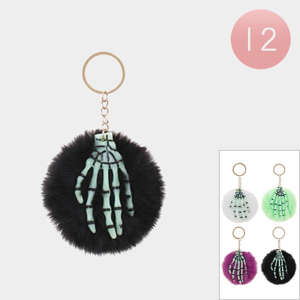 Skeleton Skull Hand Pom Pom Keychains (Sold By Dozen=$23.88)