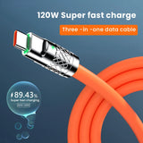 120W 6A 3 in 1 Fast Charging Type C Cable Micro USB