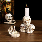 2307BA Halloween Skeleton Candlestick Candle Holder Human Skull Sculptures Figurines Horror Party Prop Home Decoration Desk Accessories