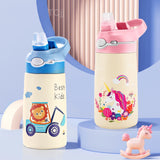 400ML Kids Water Bottle Cartoon Animal Children's Cup With Straw Stainless Steel Vacuum Flacks Thermos Bottle Thermal Mug Cups