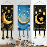 1607BA Eid Mubarak Decoration 2024 Hanging Flag Ramadan For Home Door Islamic Muslim Party Decor Ramadan Kareem Banner Eid Al-Fitr Gift