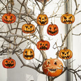 1707BA Hanging Pumpkin Halloween Pumpkin Pendant With Rope Ghost Faced Pumpkin Hanging Paper Double-sided Jam Pumpkin Pumpkin Lantern