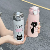 500ml Cartoon Cat Stainless Steel Thermal Flask With Straw Portable Kids Cute Travel Thermal Water Bottle Tumbler