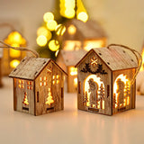 Merry Christmas LED Light Wooden House Luminous Cabin Christmas Decorations for Home DIY Xmas Tree Ornaments Kids Gifts New Year