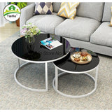 Tempered Glass Round Coffee Table for Living Room 2 in 1