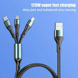 120W 3 In 1 Braided Data Cable Type C