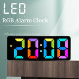 9 Colors Dynamic RBG Digital Alarm Clock Date 3 Levels Volume Snooze Table Clock 4 Levels Brightness 12/24H Electronic LED Clock