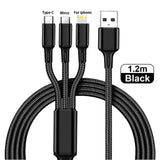 3 In 1 USB Type C Cable Phone Charge Cable Nylon