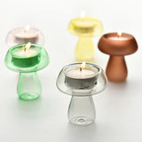 1109BA Creative Mushroom Shaped Glass Candle Holders Transparent Candlestick Mini Hydroponic Flower Vase Wedding Party Home Table Decor