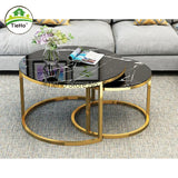 Tempered Glass Round Coffee Table for Living Room 2 in 1