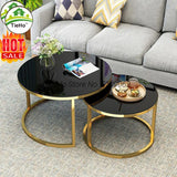 Tempered Glass Round Coffee Table for Living Room 2 in 1