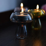 1109BA Creative Mushroom Shaped Glass Candle Holders Transparent Candlestick Mini Hydroponic Flower Vase Wedding Party Home Table Decor