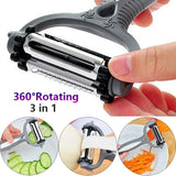 1007GG 3 in 1 Kitchen Gadget Accessories Potato Peeler Multifunctional 360 Degree Rotary Vegetable Peeler Cutter Melon Planer Grater