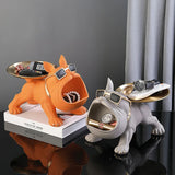 2307BA Resin Dog Statue Living Room Decor Dog Sculpture Table Storage Tray Ornaments French Bulldog Figurine for Home Desk Decoration