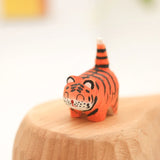 1009TA Wood Carving Little Tiger Cute Home Decoration Zodiac Animals Wish For Wealth Good Luck Cartoon Wooden Sculpture Desk Ornaments