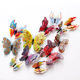 1607BA New Style 12Pcs Double Layer 3D Butterfly Wall Stickers Home Room Decor Butterflies For Wedding Decoration Magnet Fridge Decals