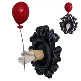 0709BA Clown Figurines Resin Wall Art Dark Clown Hand with a Balloon Clown Frame Hand Halloween Decoration for Home Table Desk Top