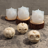 2808BA Funny Skull Pumpkin Head Silicone Candle Mold DIY Halloween Horror Theme Epoxy Plaster Soap Mold Baking Mould for Holiday Decor