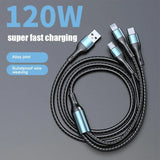 120W 3 In 1 Braided Data Cable Type C