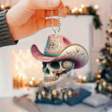 0709BA Acrylic Horrible Skeleton Figurine Skull Ornaments For Desk Halloween Car Rearview Mirror Decor Display Auto Pendant Accessory