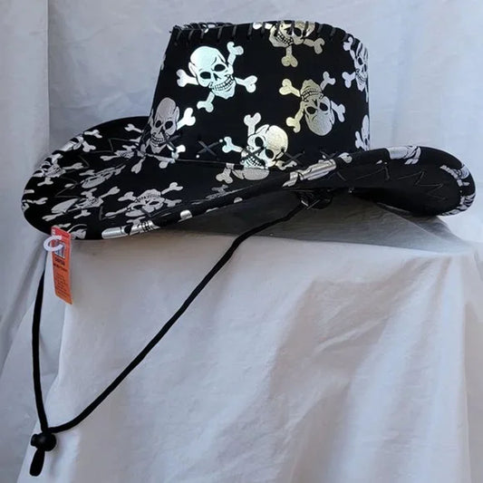 Skull X Bone Silver Cowboy Hat - Edgy Western Style (Sold By Piece)