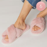 Solid Crisscross Faux Fur Soft Indoor Floor Slippers ,Pink (Pack of 6=$40.02)