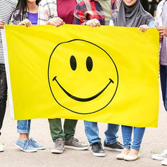 Premium Quality Yellow Color Smile Face 3' x 5-Foot Flag - Cheerful Banner (Sold By Piece)