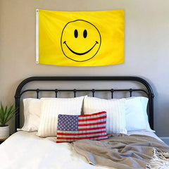 Premium Quality Yellow Color Smile Face 3' x 5-Foot Flag - Cheerful Banner (Sold By Piece)