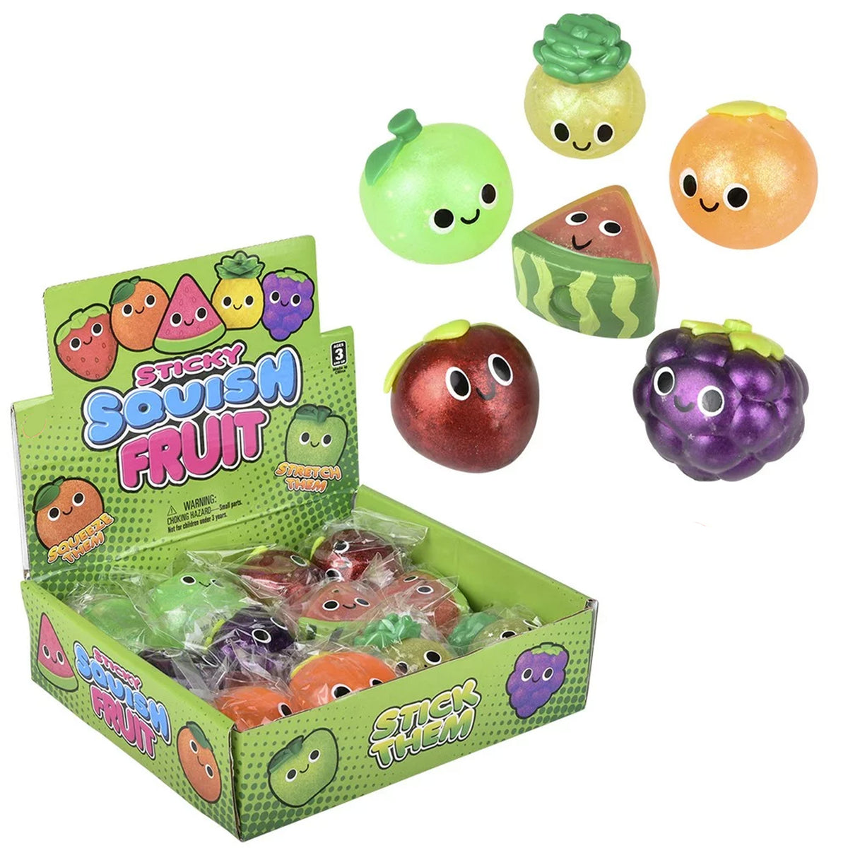 Glitter Squishy Sticky Fruit Kids Toys In Bulk - Assorted